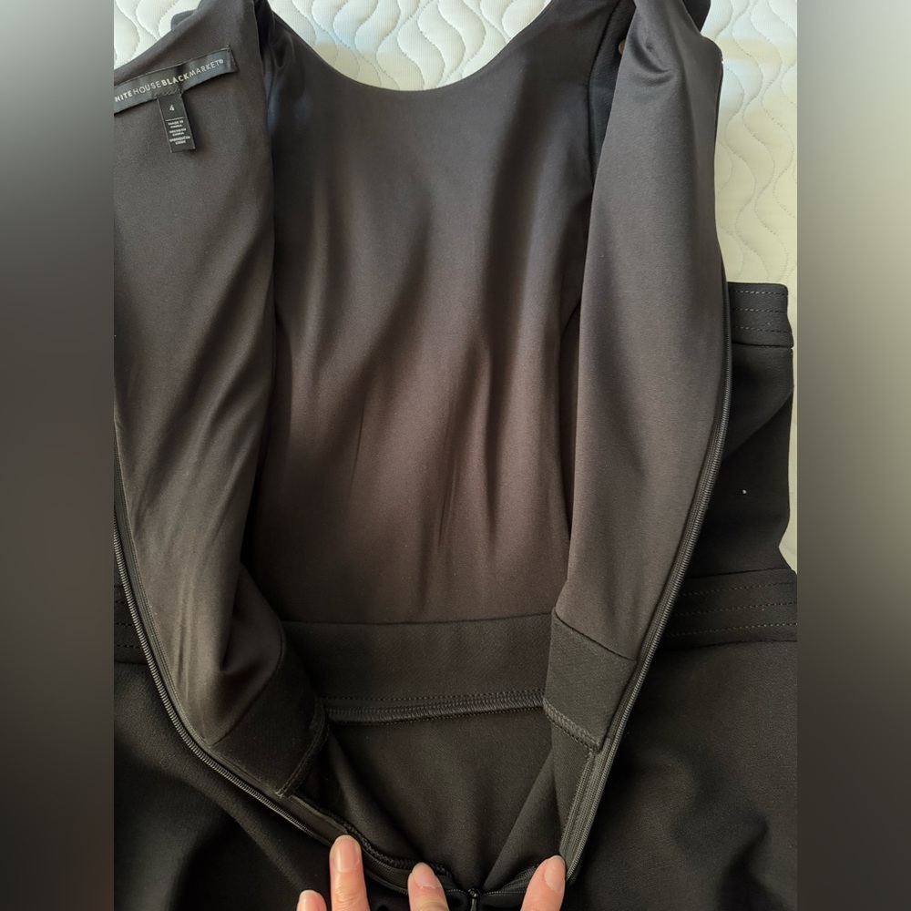 White House Black Market 4 Black Ponte Fit & Flare Gold Button A line Dress - Picture 8 of 12